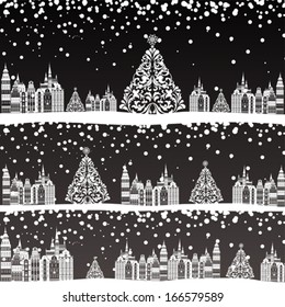 Seamless Christmas Pattern. Merry Christmas Landscape. Vector Illustration 