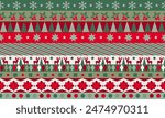 Seamless Christmas pattern. Merry Christmas vintage ethnic seamless pattern decorated with holly berry and red flower, deer and Christmas tree