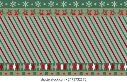 Seamless Christmas pattern. Merry Christmas vintage ethnic seamless pattern decorated with holly berry and snowflakes