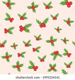 Patrón navideño sin inconvenientes con Mistletoe, Ramas de Spruce, Hojas Verdes y Berries