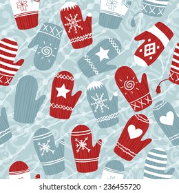 Seamless Christmas pattern with mittens