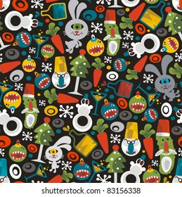Seamless Christmas pattern with monsters. Vector texture.