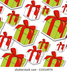 Seamless Christmas pattern. New year backgrounds with gift box and bow