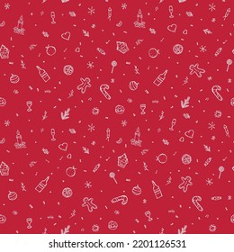 Nahtlose Weihnachtsmuster. Neuer Hintergrund. Dodle-Illustration mit Weihnachten und neuen Jahresbildern