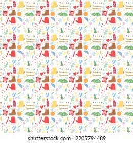 Nahtlose Weihnachtsmuster. Neuer Hintergrund. Dodle-Illustration mit Weihnachten und neuen Jahresbildern