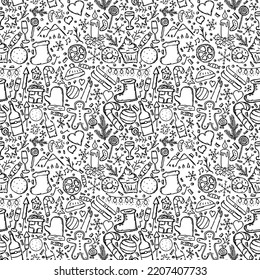 Seamless christmas pattern. New year background. Doodle illustration with christmas and new year icons