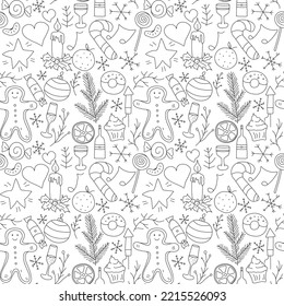 Seamless christmas pattern. New year background. Doodle illustration with christmas and new year icons