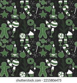 Seamless christmas pattern. New year background. Doodle illustration with christmas and new year icons