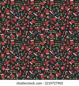 Seamless christmas pattern. New year background. Doodle illustration with christmas and new year icons