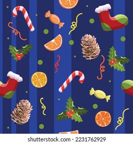 Patrón de navidad sin foco. Antecedentes de Año Nuevo. Sock de Navidad