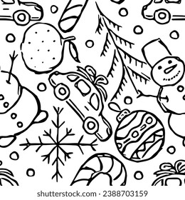Patrón de navidad sin foco. Antecedentes de Año Nuevo. Ilustración de dibujos con navidad e iconos de año nuevo