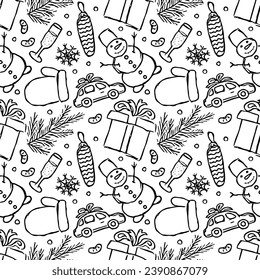 Seamless christmas pattern. New year background. Doodle illustration with christmas and new year icons