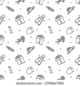 Seamless christmas pattern. New year background. Doodle illustration with christmas and new year icons