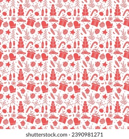 Seamless christmas pattern. New year background. Doodle illustration with christmas and new year icons