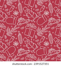 Patrón de navidad sin foco. Antecedentes de Año Nuevo. Ilustración de dibujos con navidad e iconos de año nuevo
