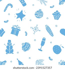 Patrón de navidad sin foco. Antecedentes de Año Nuevo. Ilustración de dibujos con navidad e iconos de año nuevo