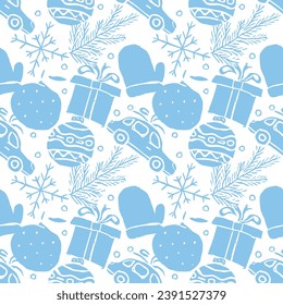 Seamless christmas pattern. New year background. Doodle illustration with christmas and new year icons
