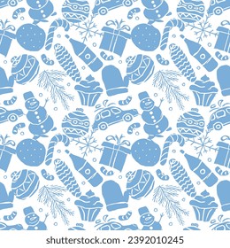 Seamless christmas pattern. New year background. Doodle illustration with christmas and new year icons