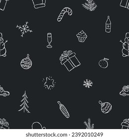Seamless christmas pattern. New year background. Doodle illustration with christmas and new year icons
