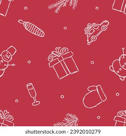 Seamless christmas pattern. New year background. Doodle illustration with christmas and new year icons