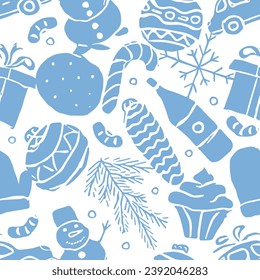 Nahtlose Weihnachtsmuster. Neuer Hintergrund. Dodle-Illustration mit Weihnachten und neuen Jahresbildern