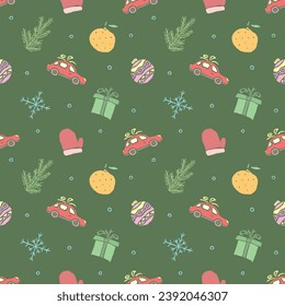 Seamless christmas pattern. New year background. Doodle illustration with christmas and new year icons