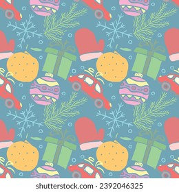 Seamless christmas pattern. New year background. Doodle illustration with christmas and new year icons