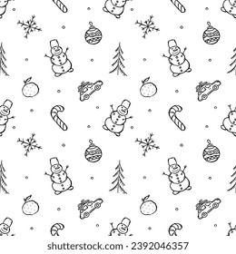 Seamless christmas pattern. New year background. Doodle illustration with christmas and new year icons