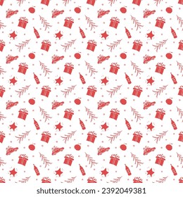 Nahtlose Weihnachtsmuster. Neuer Hintergrund. Dodle-Illustration mit Weihnachtsbildern