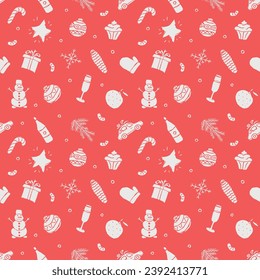 Seamless christmas pattern. New year background. Doodle illustration with christmas and new year icons