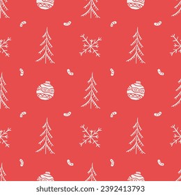 Patrón de navidad sin foco. Antecedentes de Año Nuevo. Ilustración de doodle con iconos de navidad