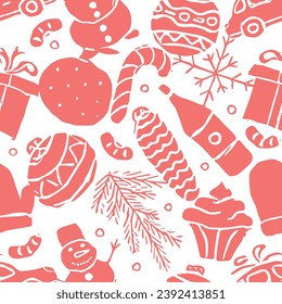 Nahtlose Weihnachtsmuster. Neuer Hintergrund. Dodle-Illustration mit Weihnachten und neuen Jahresbildern