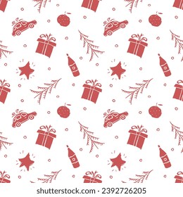 Seamless christmas pattern. New year background. Doodle illustration with christmas icons