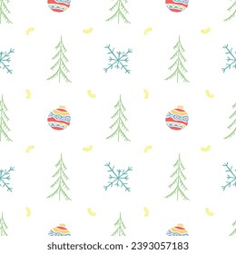 Seamless christmas pattern. New year background. Doodle illustration with christmas icons