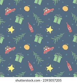 Seamless christmas pattern. New year background. Doodle illustration with christmas icons