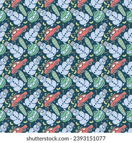 Seamless christmas pattern. New year background. Doodle illustration with christmas icons