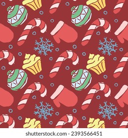 Seamless christmas pattern. New year background. Doodle illustration with christmas icons