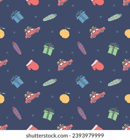 Seamless christmas pattern. New year background. Doodle illustration with christmas icons