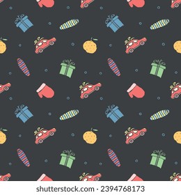 Seamless christmas pattern. New year background. Doodle illustration with christmas icons
