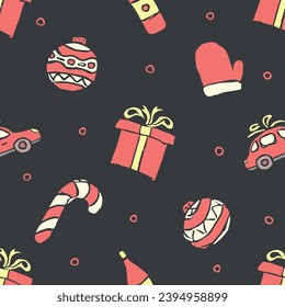 Nahtlose Weihnachtsmuster. Neuer Hintergrund. Dodle-Illustration mit Weihnachtsbildern