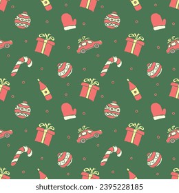 Seamless christmas pattern. New year background. Doodle illustration with christmas icons