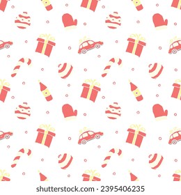 Seamless christmas pattern. New year background. Doodle illustration with christmas icons