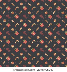 Seamless christmas pattern. New year background. Doodle illustration with christmas icons