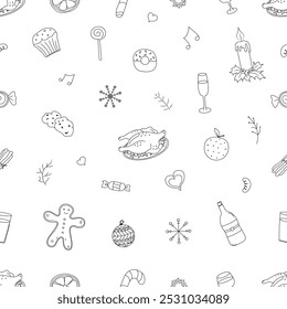 Nahtloses Weihnachtsmuster. Hintergrund für das neue Jahr. Illustration mit Weihnachtssymbolen