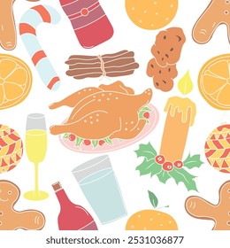 Seamless christmas pattern. New year background. Colored illustration with christmas icons