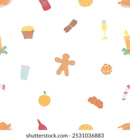 Seamless christmas pattern. New year background. Colored illustration with christmas icons