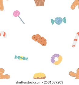 Seamless christmas pattern. New year background. Colored illustration with christmas icons