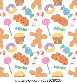 Seamless christmas pattern. New year background. Colored illustration with christmas icons