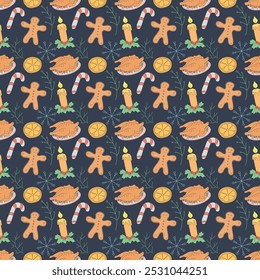 Seamless christmas pattern. New year background. Colored illustration with christmas icons