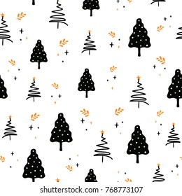 Seamless Christmas pattern. New Year`s vector background. Nice illustrations for greeting cards, banners, wallpapers, kraft paper, textiles. Children's texture for decoration for the holiday, party.